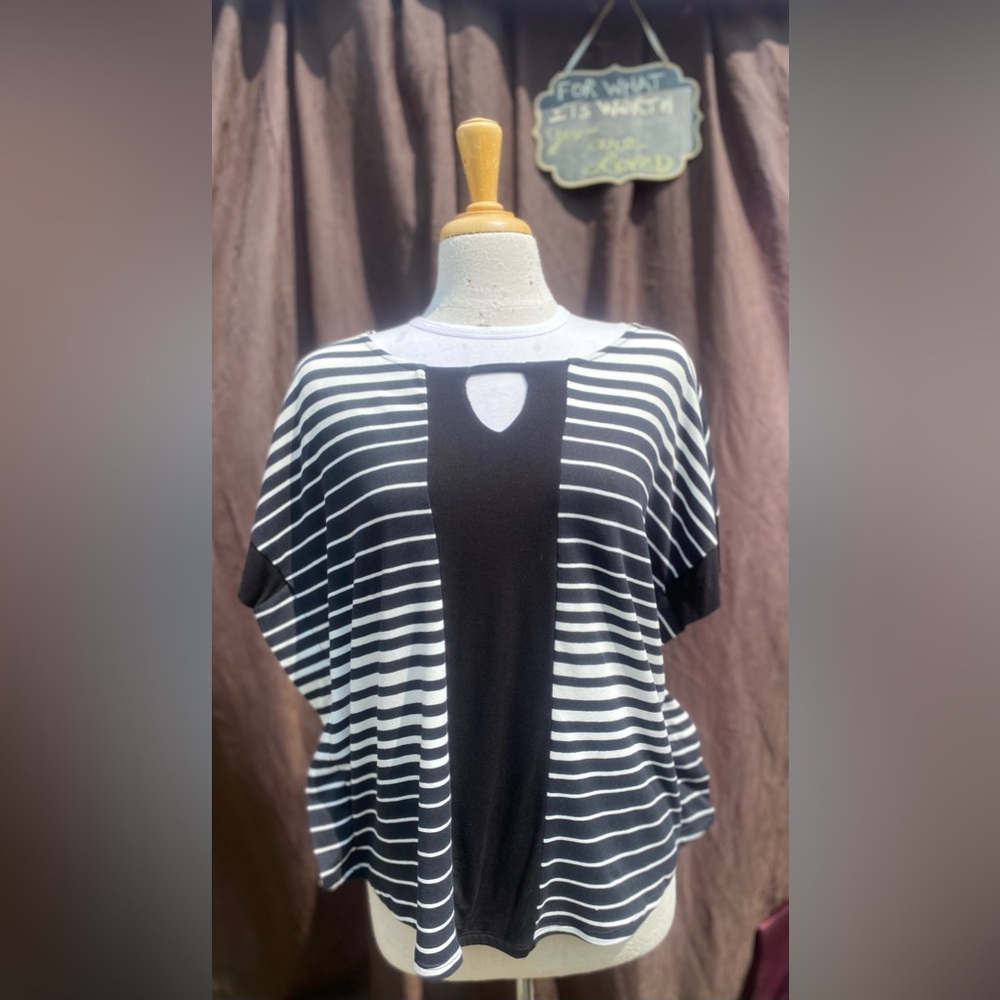 Bobeau Black & White Striped Tunic - Flowy Butterfly Wing - Size XL